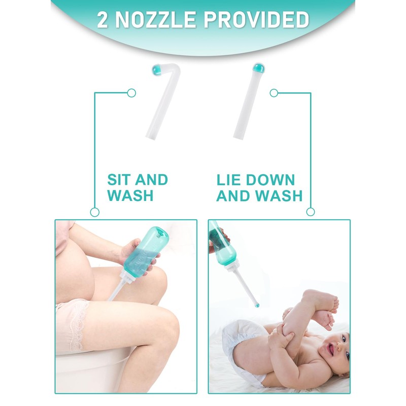 Portable Bidet Po Dusche 500 ml，Peri Bottle mit 2 Düsen