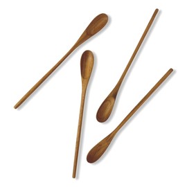 FAAY - 4 Pcs 9.5” Long Teak Spoon, Chef Testing Spoons, Handcrafted Cocktail Stirring, Tea, Drip/French Press Coffee, Milkshake, Cold Drink, Mixing Spoons