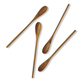 FAAY - 4 Pcs 9.5” Long Teak Spoon, Chef Testing Spoons, Handcrafted Cocktail Stirring, Tea, Drip/French Press Coffee, Milkshake, Cold Drink, Mixing Spoons