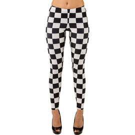 NET TOYS Attractive women's leggings checkerboard pattern, black and white in size L/XL (44-50), casual women's tights, checked pattern, suitable for theme party and carnival, black