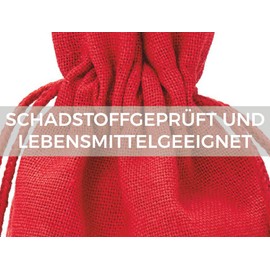 5 Cotton Bags, Certified, Fabric Bag, Size 30 x 20 cm with Cotton Cord, Gift Bag, Santa Bag, Christmas Packaging (Red)