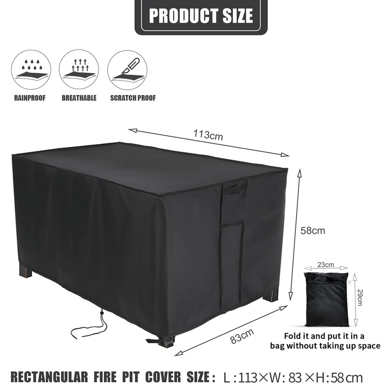Fenghome Fire Pit Cover Rectangular, Waterproof Windproof Gas Fire Pit
