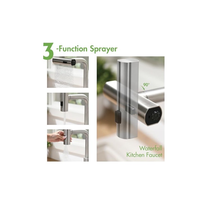 Kitchen Faucet with Pull Down Sprayer Brushed Nickel Waterfall Sink