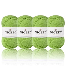 NICEEC 4 Skeins Soft Baby Cotton Yarn, 4 Ply, DIY Craft, Fingering Weight, Blanket Yarn for Crochet & Knitting, Total 700yds/7.05oz - Spring Green