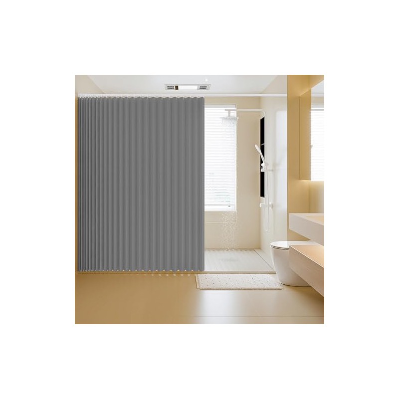 Icegrey Shower Curtain Foldable Magnetic Waterproof with Hooks, Splashproof, Accordion