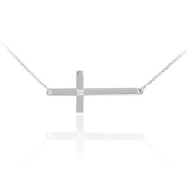 Claddagh Gold Sideways Crosses 925 Sterling Silver Sideways Diamond Cross Necklace (22 Inches)