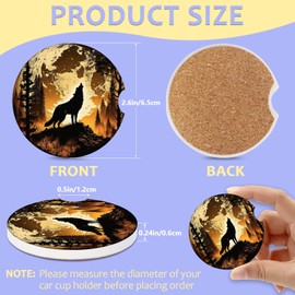 2 Pack Car Cup Holder Coaster-Wolf Full Moon Absorbent Ceramic Coaster,Forest Car Coasters for Cup Holders,Auto Accessories for Women & Men