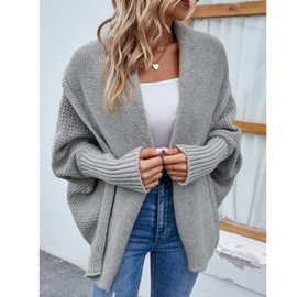 OKSakady Women's Knitwear Plain Batwing Sleeve Pullover Cardigan Collar with Two Fashionable Ways to Wear, gray