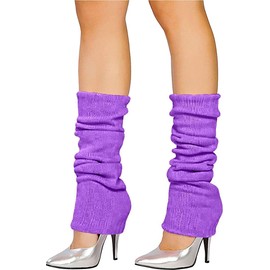 Crazy Chick Angies Fashion Luxurious Ladies 80's Dance Plain Ribbed Leg Warmers Neon Leg warmers in Hot Pink 12 Colours (PURPLE)