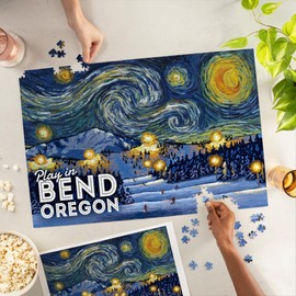 Lantern Press 1000 Piece Jigsaw Puzzle, Bend, Oregon, Ski Resort with Mountain, Starry Night