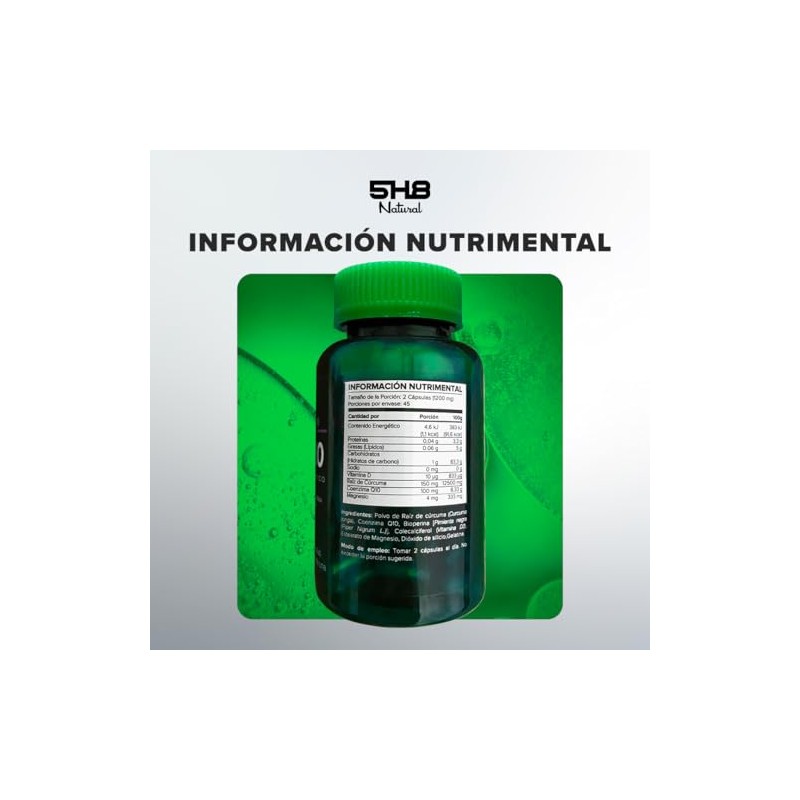 Coenzima Q10 Con Magnesio, Cúrcuma Y Vitamina D 5H8 NUTRITION