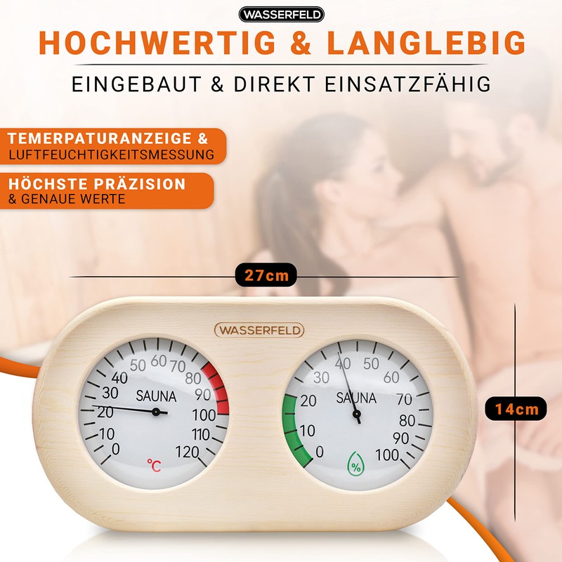 WASSERFELD® Sauna Thermometer Hygrometer [2in1 Funktion] Präzises Saunathermometer für eine