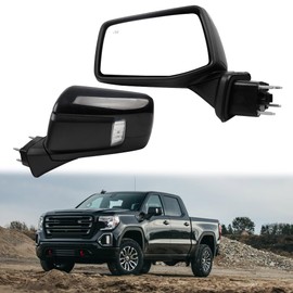 Dasbecan Left Driver Side Mirror Compatible with 19-24 Chevy Silverado 1500 With Power Heated Glass/LED Turn signal/Blind Spot Light/Black Cap/Manual Folding Replace# GM1320680 (7Pins)