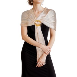 Jeffdad Glitter Stole Women's Festive Stole for Evening Dress Sheer Chiffon Cloths with Buckle, Glitter Festive Wedding Stole Scarf for Wedding Bridal Shoulder Scarf, gold