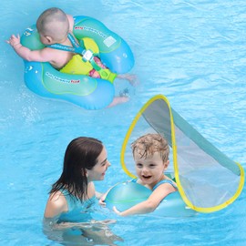Free Swimming Baby Inflatable Baby Float with Sun Canopy Size Improved Infant Pool Floaties Swimming Pool Toys for The Age of 3-36 Months (Blue, Large)