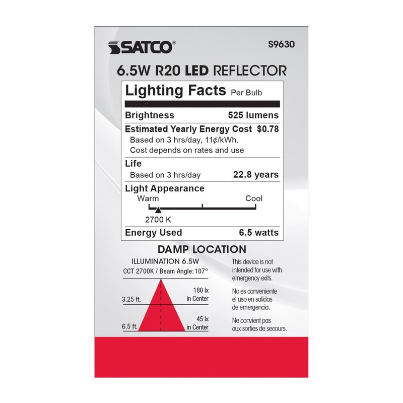 Satco S9630-6.5 Watt LED Bulb; 2700K; 120 Volts (6 LED