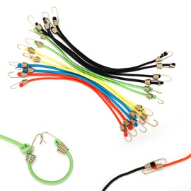 12 Pack Small Bungee Cords with Hooks, 10" Mini Adjustable Stretchy Elastic Bungee Cords for Camping, Bike, Car, Luggage, RV, Tent, Tarp and Outdoor Activities