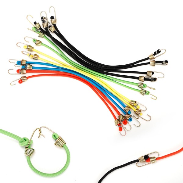 12 Pack Small Bungee Cords with Hooks, 10" Mini Adjustable