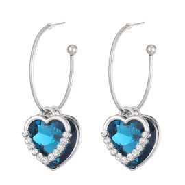 Wendalern Double Heart Earrings Cubic Zirconia Heart Earrings Blue Crystal Sapphire Heart of the Ocean Dangle Earrings Heart Shaped Dangle Hoop Earrings Jewellery for Women and Girls, Zinc, No