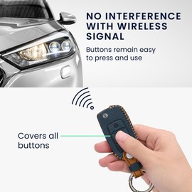 kwmobile Car Key Faux Leather Case Compatible with VW Skoda Seat 3-Button Car Key - Key Cover in Navy Blue Light Brown