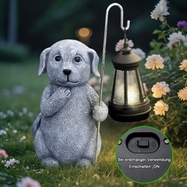 Voarge Solar Garden Statue, Garden Decoration Solar Light, Garden Art with Solar Lantern, Garden Figures, Illuminated Sculpture Ornaments for Outdoors, Balcony, Patios, Gifts for Women (Puppies)