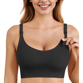 Ekouaer Breastfeeding Bra Nursing Bralette Pregnancy Bras for Women Maternity Wireless Pregnancy Sleep Bra Black S