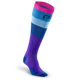 PRO Compression Running Marathon Socks - Calf-Length Travel and Sports Compression Socks for Foot and Ankle Support - Neon & Blue Band Unisex (Small/Medium)