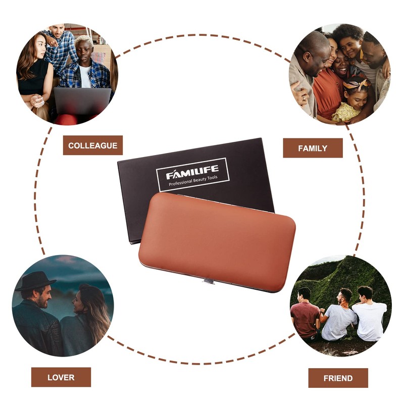 Familife Juego de manicura de cuero marrón 9 piezas