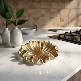 ARTRHYT 12" Large Decorative Bowl decor - Scalloped Decorative Bowls for Home Decor - Organic Fluted Modern Home Decor,Ruffle Decor key bowl,bowl for keys,Golden