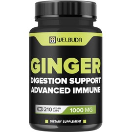 WELBUDA 1000mg Ginger Supplements Capsules with Berberine HCl, Elderberry, Echinacea & More - 11in1 Support Digestion, Joint Health, Immune System, and Heart Health - 210 Ginger Pills