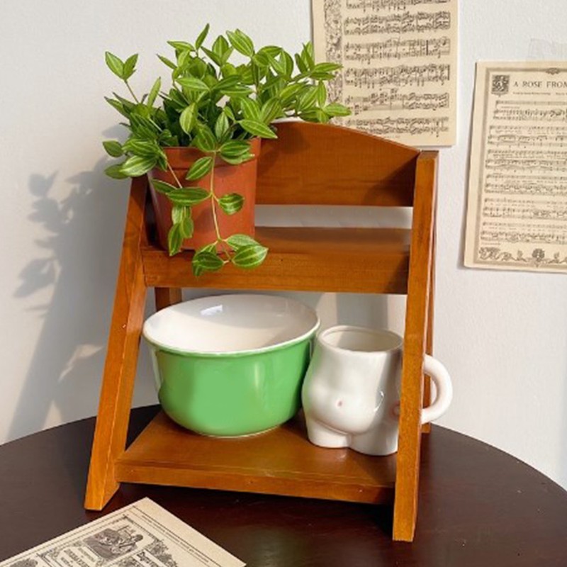Desktop Organizer Retro Aesthetic Office Storage Rack Home Decor Wood