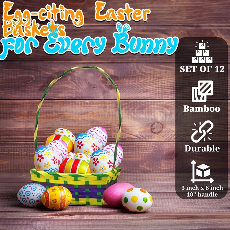 Multicolored Rectangular Easter Baskets - Bulk set of 12, Each