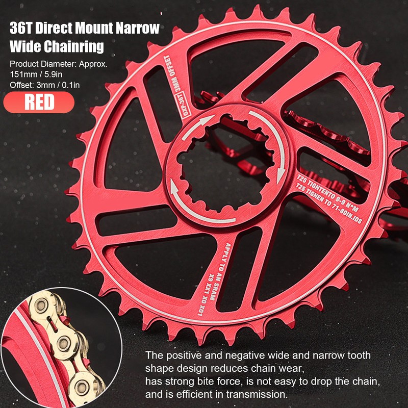Lebycle Bicycle Chainring 36T Chainwheel 3mm Offset Direct Mount Narrow