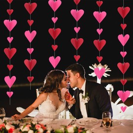 30Ft Pink Red Love Heart Garland Hanging Streamers Decoration, 6pcs Red Big Love Heart Hanging Paper Streamers Banner for Wedding Valentines Day Engagement Anniversary Birthday Decoration