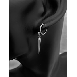 Akusetia Simple Spring Ring Earrings, Men's, Women's, Fake Earrings, Long Dagger, Silver, No Gemstone