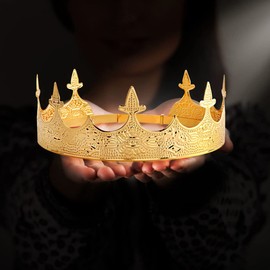 Crown Hair Jewelry Royal King Diadem - Tiaras grandes de metal para hombre, para bodas, cumpleaños, bailes, concursos, fiestas de festivales, Mediano, aleación, Sin gemas.