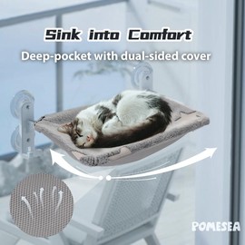 POMESEA 【POMESEA Cat Window Perch】Sunbathing Hammock with Hook Design,Glow in The Dark,Double-Sided Fabric Cover, Foldable Window Seat for Large Cats