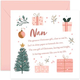 Special Heartfelt Christmas Card for Nan - Beautiful Festive Poem for Her - Unique Gifts for Her this Christmas - Family Christmas Cards - Xmas Cards for Women - Cute Design with Words