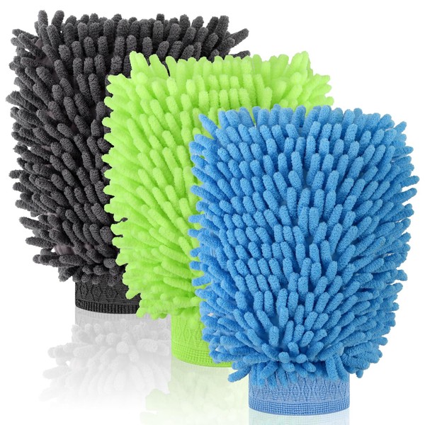 3 Pack Chenille Microfiber Car Wash Mitt, 7" x 9.8"