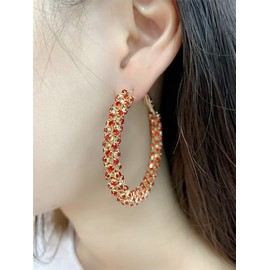 Shiny Large Hoop Earrings for Women Girls Boho Rhinestone Big Wrapped Hoops Dangle Huggie Earring Lightweight Comfortable Sparkle Wedding Christmas Birthday Jewellery Gifts 50mm Metal Cubic Zirconia,