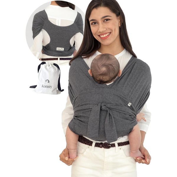 Konny Baby Carrier Flex Elastech - Adjustable Carrier, Hassle-Free, Easy to Wear Infant Sling Wrap, Perfect for Newborn Babies up to 44 lbs Toddlers (XS-XL) - Charcoal