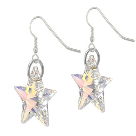 Sterling Silver Star Earrings with Shimmer Crystals - Aurora Borealis - Sparkly Celestial Drop Earrings - Delicate & Fine Dangle Earrings - Jewellry Gift for Women, Girls, Teens, Wife & Girlfriend