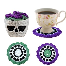 Creative Skull Coaster Set,Suitable for Beverages,Coffee,Funny Gift for Housewarming,Funny Coasters for Adults,Coasters with Holder for Home Decor Tabletop Protection Suitable for Kinds Cups (3PC)