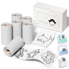 HiHTV 6 Rolls Compatible with Anycash S1/iDPRT S1/Cudinham X6/Cabaro/HuiJuKeJi X5/JEPEE C9/PeriPage A6/Vretti TP6S Mini Sticker Printer Photo Paper, 57 x 30mm Thermal Printer Paper White Self-Adhesive