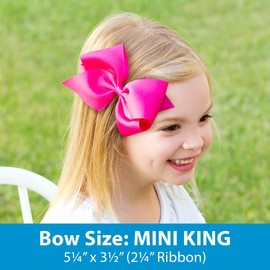 Wee Ones Girls' Classic Grosgrain Hair Bows on a WeeStay No-Slip Hair Clip, Handmade, Mini King, Shocking Pink