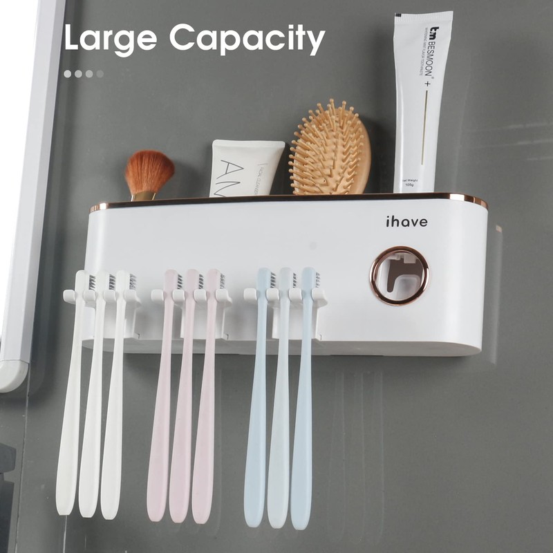 iHave Toothbrush Holders Bathroom Accessories with Toothpaste Dispenser, 3 Cups