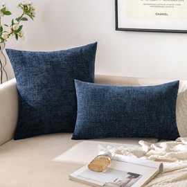EMEMA Pack of 2 Soft Chenille Throw Pillow Covers 20x20 Inch Decorative Couch Pillow Covers Modern Solid Dyed Pillowcases for Sofa Bed Navy Blue