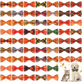 Silkfly 60 Pcs Fall Plaid Dog Collar Bow Ties Bulk Thanksgiving Dog Bowtie Holiday Dog Accessories Puppy Bows Detachable Collar Charms for Small Medium Large Dogs Cat Grooming Supplies Pet Costume