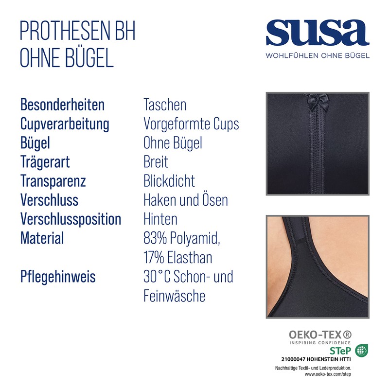 SUSA Women's Prothesen-BH ohne Bügel mit vorgeformten Taschen Everyday Bra,