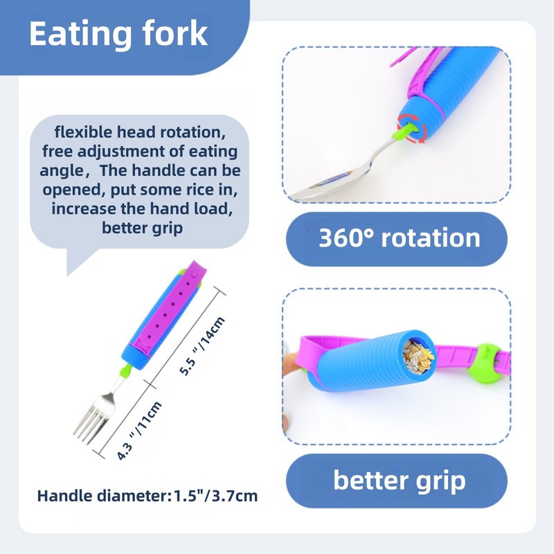 UKYCEORA Auxiliary Tableware,Feeding/Elderly/Anti-shake Spoon,Fork, Fork and Spoon,Three-piece Set, orange Handle